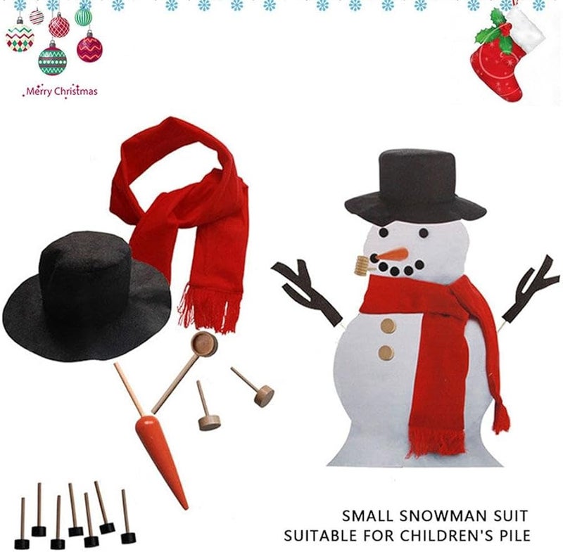 طقم رجل الثلج 13 قطعة مع وشاح أحمر وقبعة سوداء علوية لتزيين الهواء الطلق في عيد الميلاد - Image 4